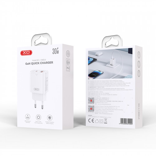 Мережевий зарядний пристрій XO L130 (1USB-С, 1USB, 3А) PD, QC 3.0 White (L130.white)