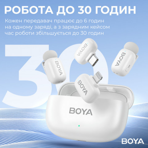 Бездротовий петличний мікрофон BOYA mini-13 Type-C/Lightning White Купити в Україні
