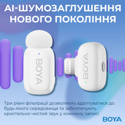 Бездротовий петличний мікрофон BOYA mini-13 Type-C/Lightning White Купити в Україні