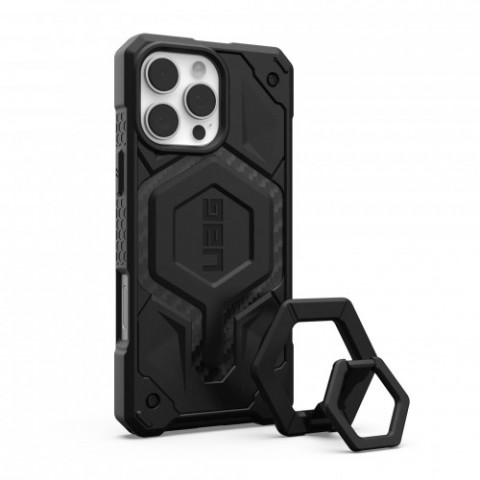 Чохол-накладка+магнітне кільце-тримач Urban Armor Gear Monarch Pro Magsafe для Apple iPhone 16 Pro Max Carbon Fiber/Black Stand (1144571BV01)