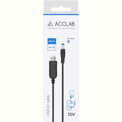 Кабель живлення ACCLAB USB to DC, 5,5х2,1 мм, 12V, 1A, 1 м Black (1283126565120)