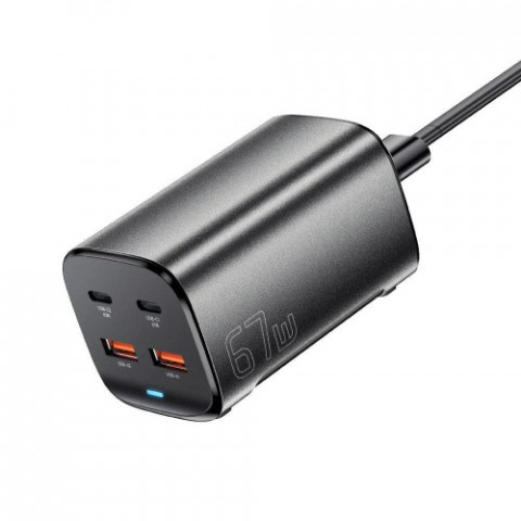 Мережевий зарядний пристрій Essager Collection 67W GaN (2xUSB-A, 2xUSB-C) Black (ECT2AC-JYB0G-Z)