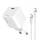 Мережевий зарядний пристрій ColorWay GaN Mini 30W PD Port PPS USB-C White (CW-CHS054PDC-WT) + кабель USB Type-C