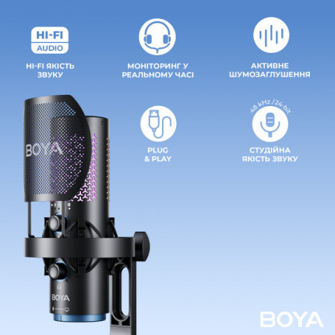 Бездротовий конденсаторний мікрофон BOYA K5-02 RGB Black Купити в Україні