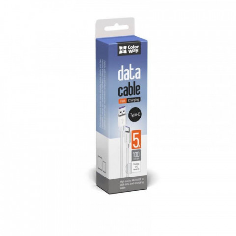 Кабель ColorWay USB - USB Type-C (M/M), 5.0А, 1 м, White (CW-CBUC019-WH)