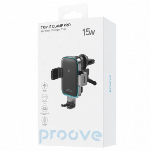Автомобільний тримач з Бездротовим ЗП Proove Triple Clamp Pro 15W metal gray Купити в Україні