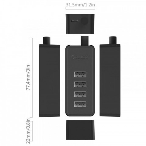 Концентратор USB2.0 Orico W5P-U2-030-BK-PRO Black (CA911424) 4хUSB2.0