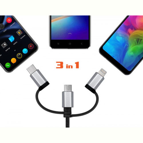 Кабель REAL-EL Premium USB2.0 AM-3in1 Lightning/microUSB/USB-C 1m, чорний