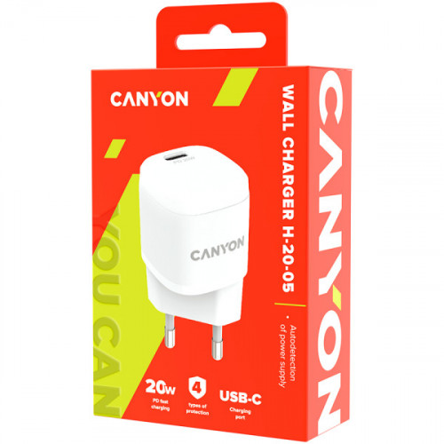 Мережевий зарядний пристрій Canyon H-20-05 White (CNE-CHA20W05)