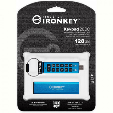 Флеш-накопичувач USB3.2 128GB Kingston IronKey Keypad 200 Type-C Blue (IKKP200C/128GB)