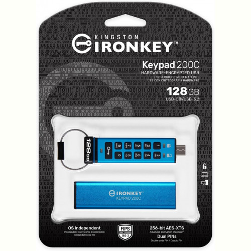 Флеш-накопичувач USB3.2 128GB Kingston IronKey Keypad 200 Type-C Blue (IKKP200C/128GB)