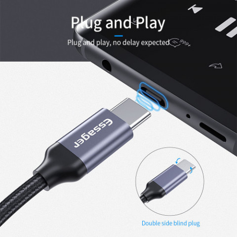 Адаптер Essager USB Type-C - 3.5 мм (M/F), 0.1 м, Black (EZJE01-0G)