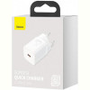 Мережевий зарядний пристрій Baseus Super Si Quick Charger 1C (1USB-C) 25W White (CCSP020102)