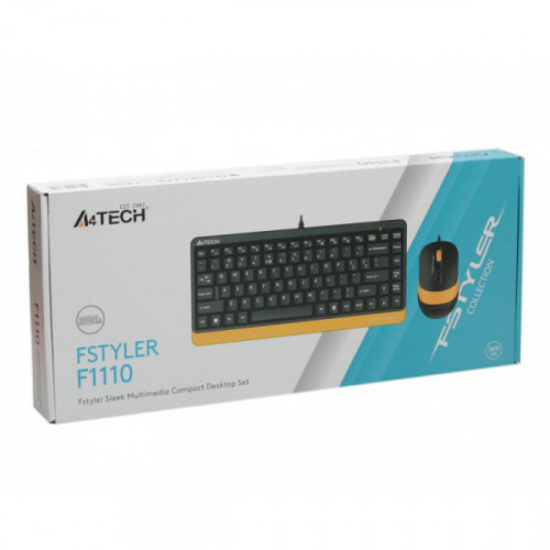 A4Tech Fstyler F1110, комплект дротовий клавіатура з мишою, USB, сірий чорно-жовтий