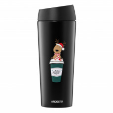 Термокухоль Ardesto Coffee Time Christmas Reindeer 450мл, нержавіюча сталь, чорний