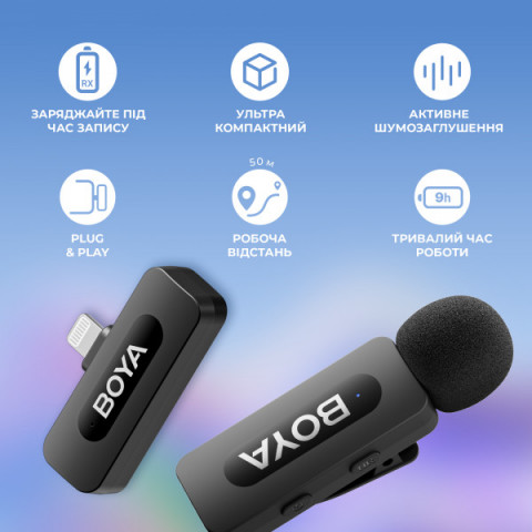 Бездротовий петличний мікрофон BOYA BY-V1 Lightning Black Купити в Україні