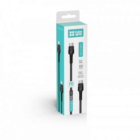 Кабель ColorWay USB Type-C - USB Type-C (M/M), 3.0 А, 1 м, Black (CW-CBPDCC047-BK)