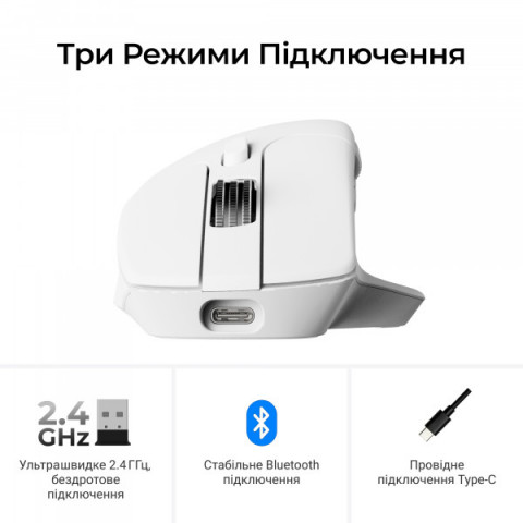 Миша Keychron M6S Wireless/Bluetooth/USB White PAW3311 (M6S-B72) Купити в Україні