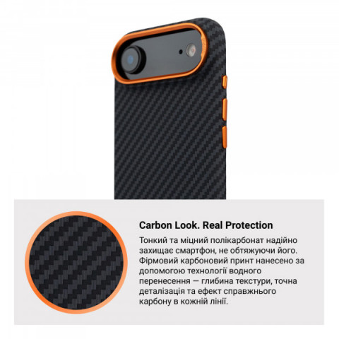Чохол ArmorStandart LikeCarbon2 SE MagCase для Apple iPhone 17 Air Black Orange (ARM89155)