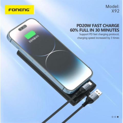Кабель Foneng X92 4-in-1 (60W) USB/USB-C - USB-C/Lightning (M/M), 1 м, Black (X92-CA-FIO)