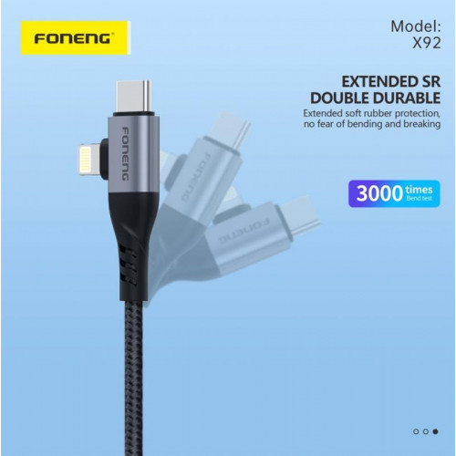 Кабель Foneng X92 4-in-1 (60W) USB/USB-C - USB-C/Lightning 1м Black (X92-CA-FIO)