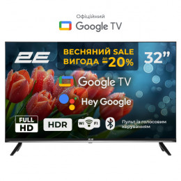Телевізор 32" 2E LED FHD 60Hz Smart Google TV Black