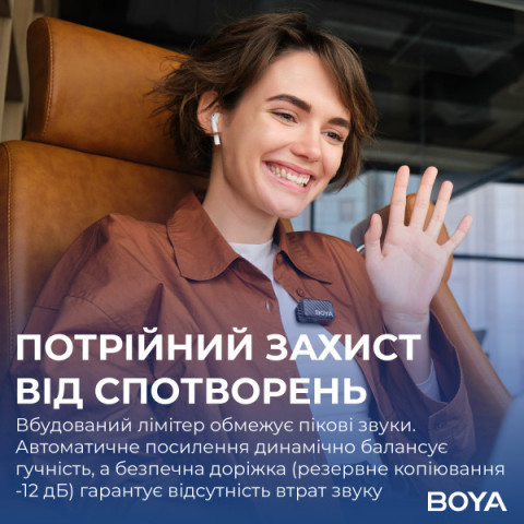 Бездротовий мікрофон BOYA MIC 2-02 Type-C/TRS Black Купити в Україні