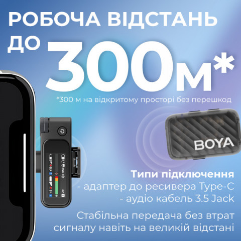 Бездротовий мікрофон BOYA MIC 2-02 Type-C/TRS Black Купити в Україні