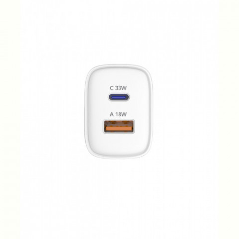 Мережевий зарядний пристрій Sigma mobile X-power 33W GaN, PD, QC (1xUSB-C + 1xUSB-A) White (PS33-01)