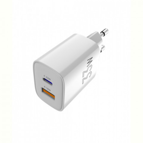 Мережевий зарядний пристрій Sigma mobile X-power 33W GaN, PD, QC (1xUSB-C + 1xUSB-A) White (PS33-01)