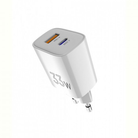 Мережевий зарядний пристрій Sigma mobile X-power 33W GaN, PD, QC (1xUSB-C + 1xUSB-A) White (PS33-01)
