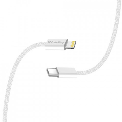 Кабель ColorWay USB Type-C - Lightning (M/M), (braided cotton) (PD Fast Charging 27W), 2 м, Gray (CW-CBPDCL068-GR)