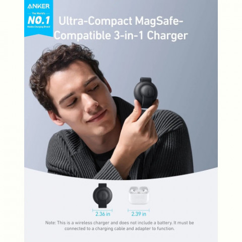 Бездротовий зарядний пристрій Anker MagGo Wireless Charging Pad 15W 3-in-1 Foldable Black (B25M8H11)