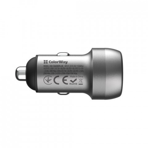 Автомобільний зарядний пристрій ColorWay 2USB (Type-C PD35W + USB QC3.0 35W) 70W Gray (CW-CHA066PD-GR)
