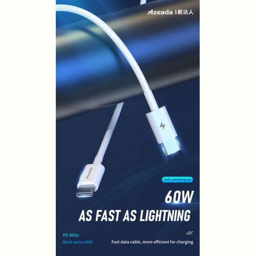 Кабель Proda PD-B83a Type-C - Type-C Fast Charge 60W, 1 м, White