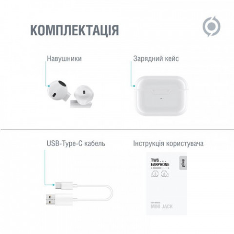 Bluetooth-гарнiтура Piko TWS-MiniJack White (1283126583407)