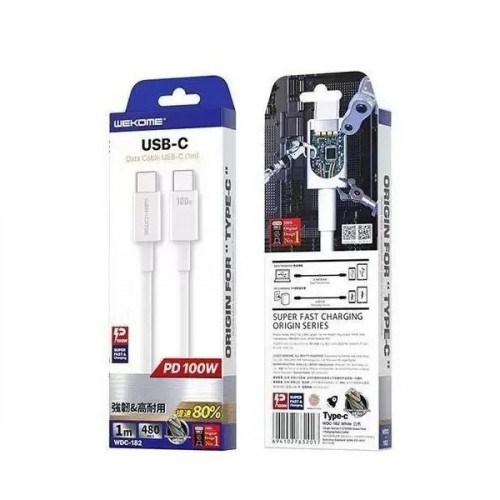 Кабель WK WDC-182 USB-C - USB-C 100W, 1м White (6941027632017)