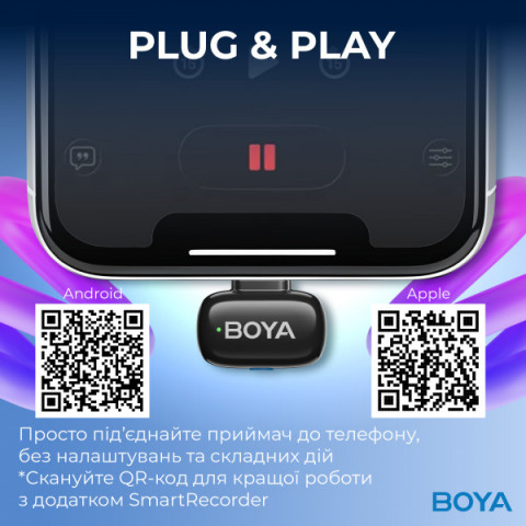 Бездротовий петличний мікрофон BOYA mini-14 Type-C Black Купити в Україні