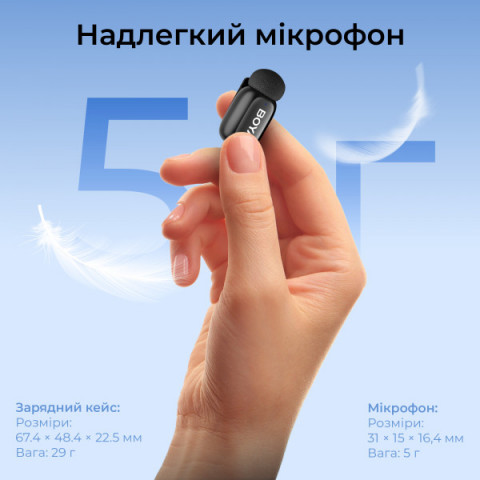 Бездротовий петличний мікрофон Boya mini 2-01 Type-C/Lightning Black Купити в Україні