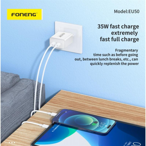 Мережевий зарядний пристрій Foneng EU50 PD35W Fast Charger (2USBх3A) White (EU50-CH)