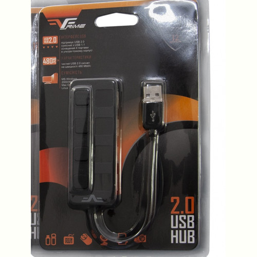 Концентратор USB 2.0 Frime 4хUSB2.0 Black (FH-20010)