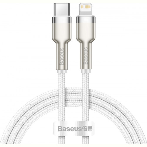 Кабель Baseus Cafule Metal USB-C-Lightning, 1м White (6953156202078)