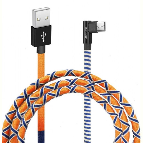 Кабель Grand-X USB - microUSB, 2.1A, 1м, Orange/Blue, кут. micro USB (FM-08OB)