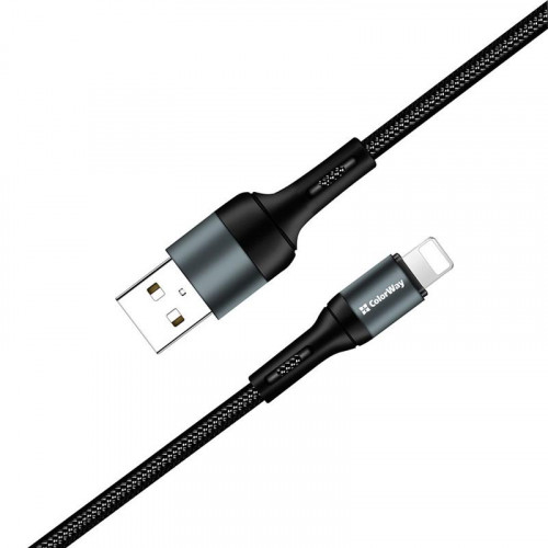 Кабель ColorWay USB-Lightning, nylon, 2.4А, 1м, Black (CW-CBUL045-BK)