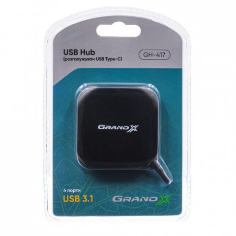 Концентратор Grand-X Travel Type-C 4хUSB3.1 Black (GH-417)