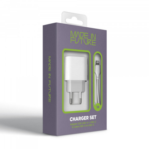 Мережевий зарядний пристрій MadeInFuture MFS12 12W A+C + кабель USB-A to Lightning White (MIF82823)