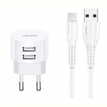 Мережевий зарядний пристрій Usams T20 (2USB, 2.1А) White (XTXLOGT18MC05) + кабель MicroUSB