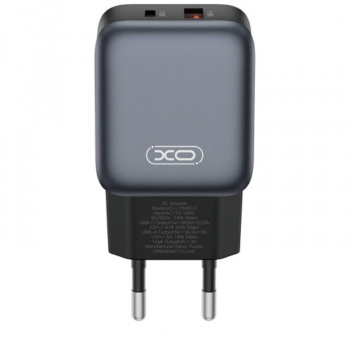 Мережевий зарядний пристрій XO L154 (1USB-С, 1USB, 3А) PD, QC 3.0 Black (L154.black)