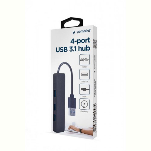 Концентратор USB 3.0 Gembird 4хUSB3.0, пластик, Black (UHB-U3P4-04)