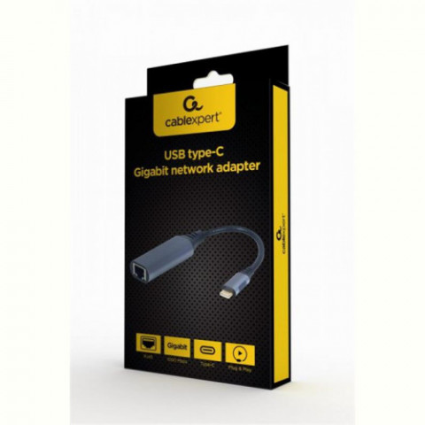 Адаптер Cablexpert USB Type-C - RJ-45 (M/F), 0.15 м, Black (A-USB3C-LAN-01)